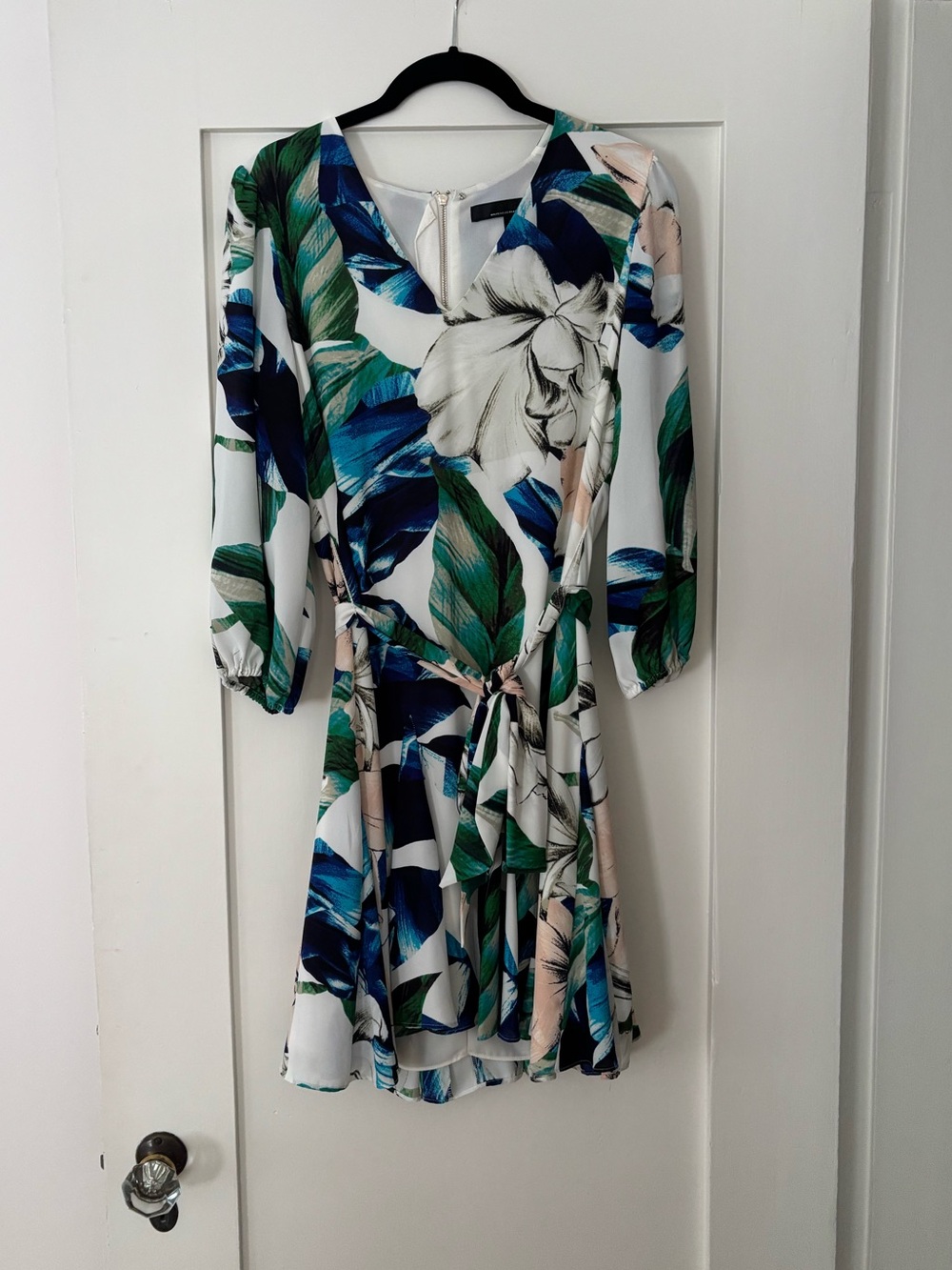 Floral Wrap-Style Women’s Dress in Blue & Green White House black market